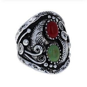 Navajo Turquoise and Coral Ring